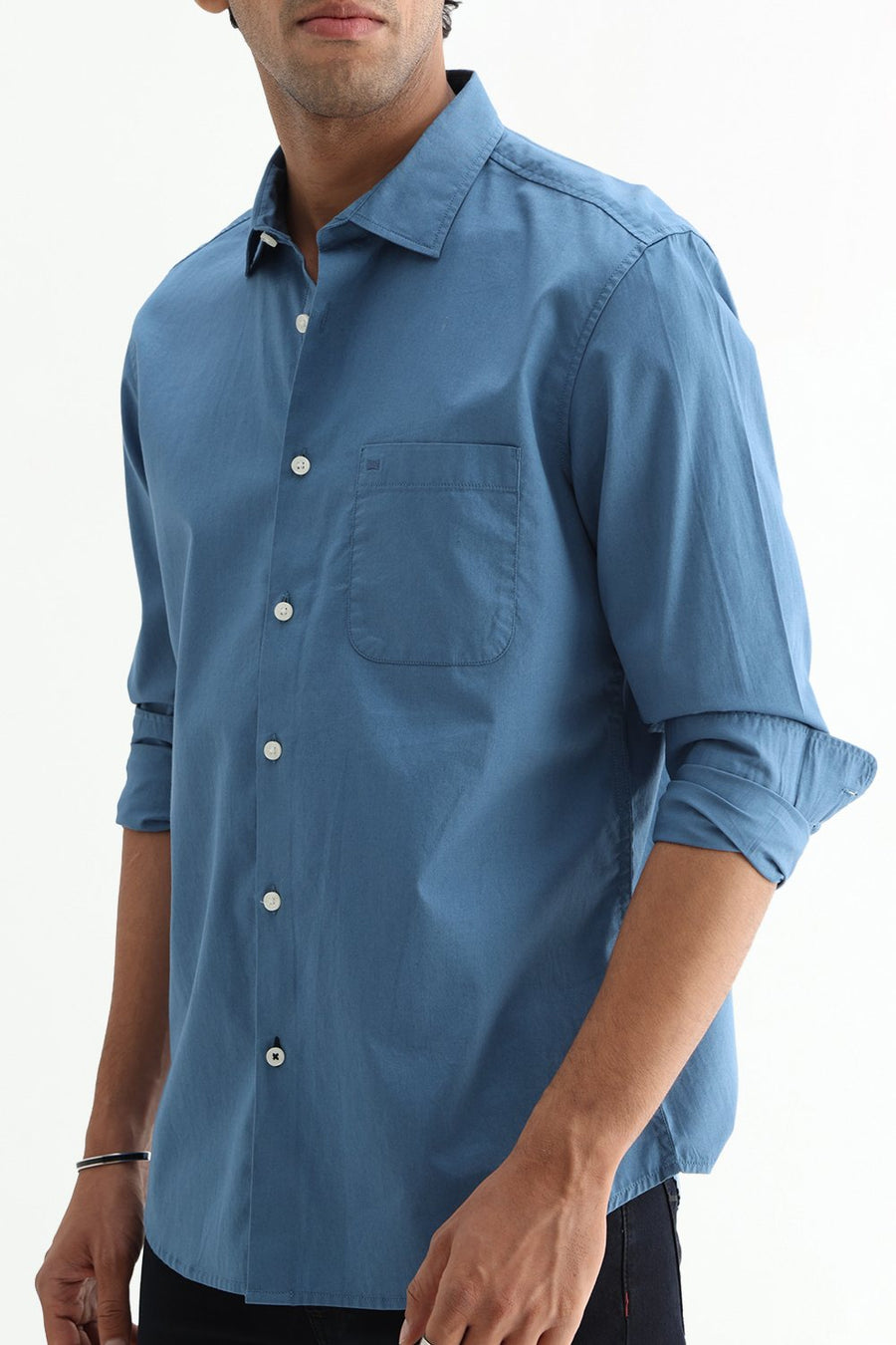 BASICS SLIM FIT BLUE HEAVEN COTTON TWILL SHIRT