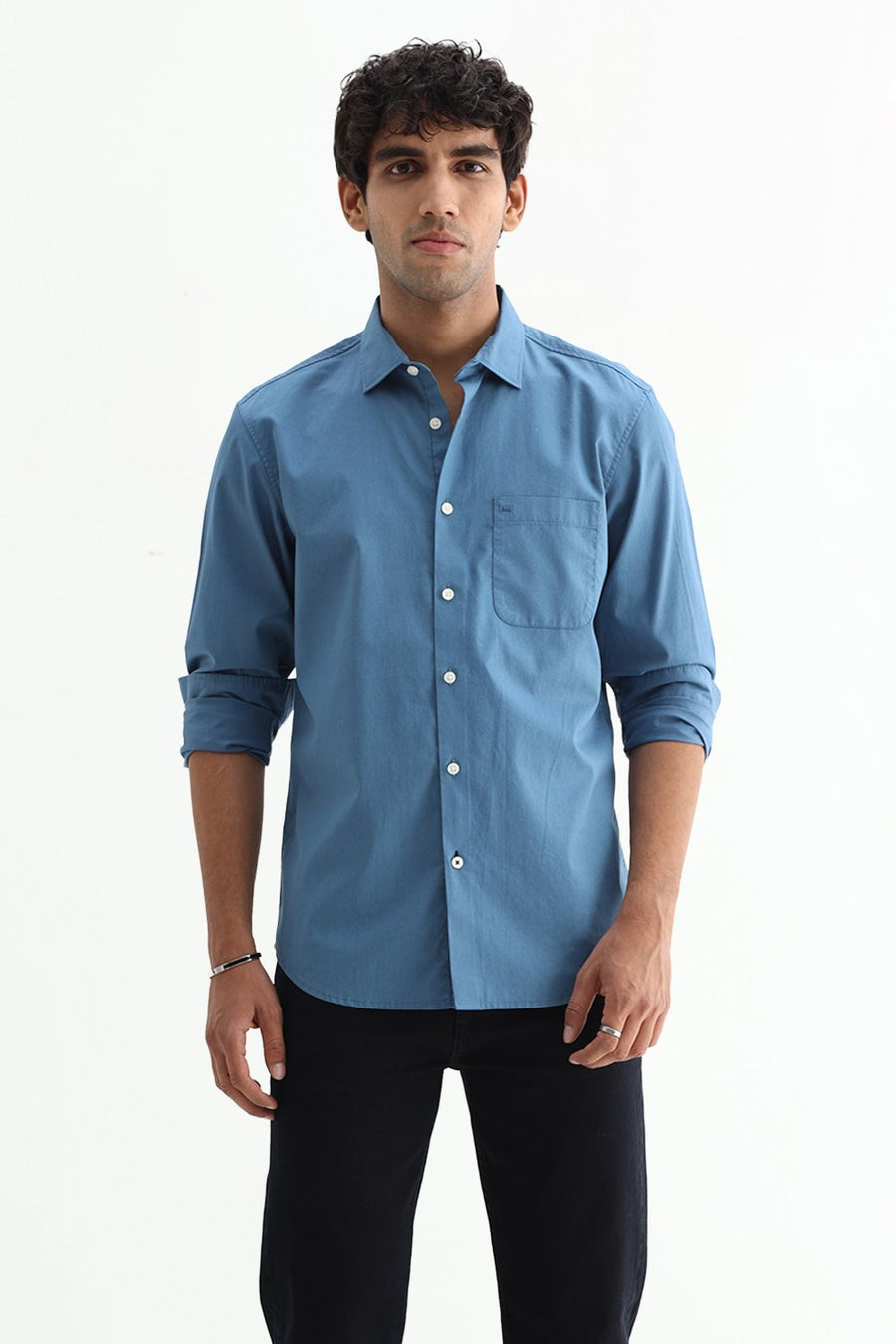 BASICS SLIM FIT BLUE HEAVEN COTTON TWILL SHIRT