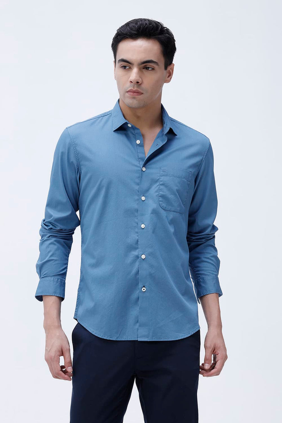 BASICS SLIM FIT BLUE HEAVEN COTTON TWILL SHIRT