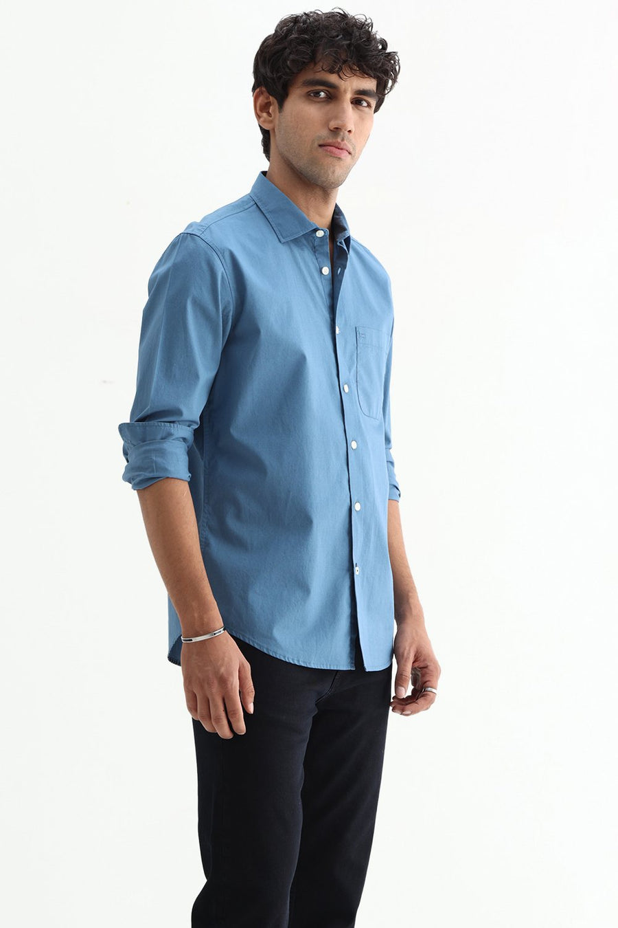 BASICS SLIM FIT BLUE HEAVEN COTTON TWILL SHIRT