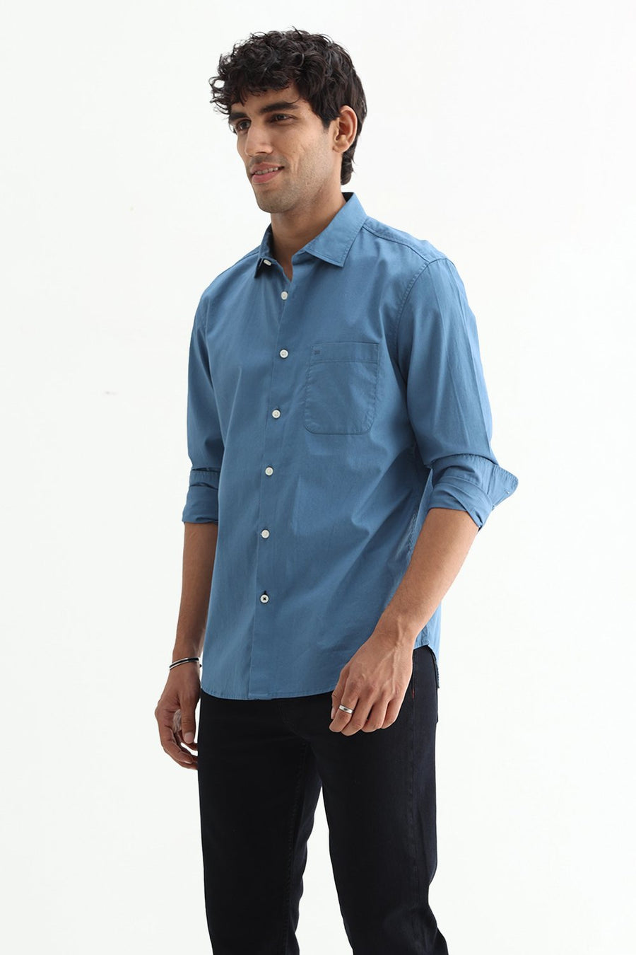BASICS SLIM FIT BLUE HEAVEN COTTON TWILL SHIRT