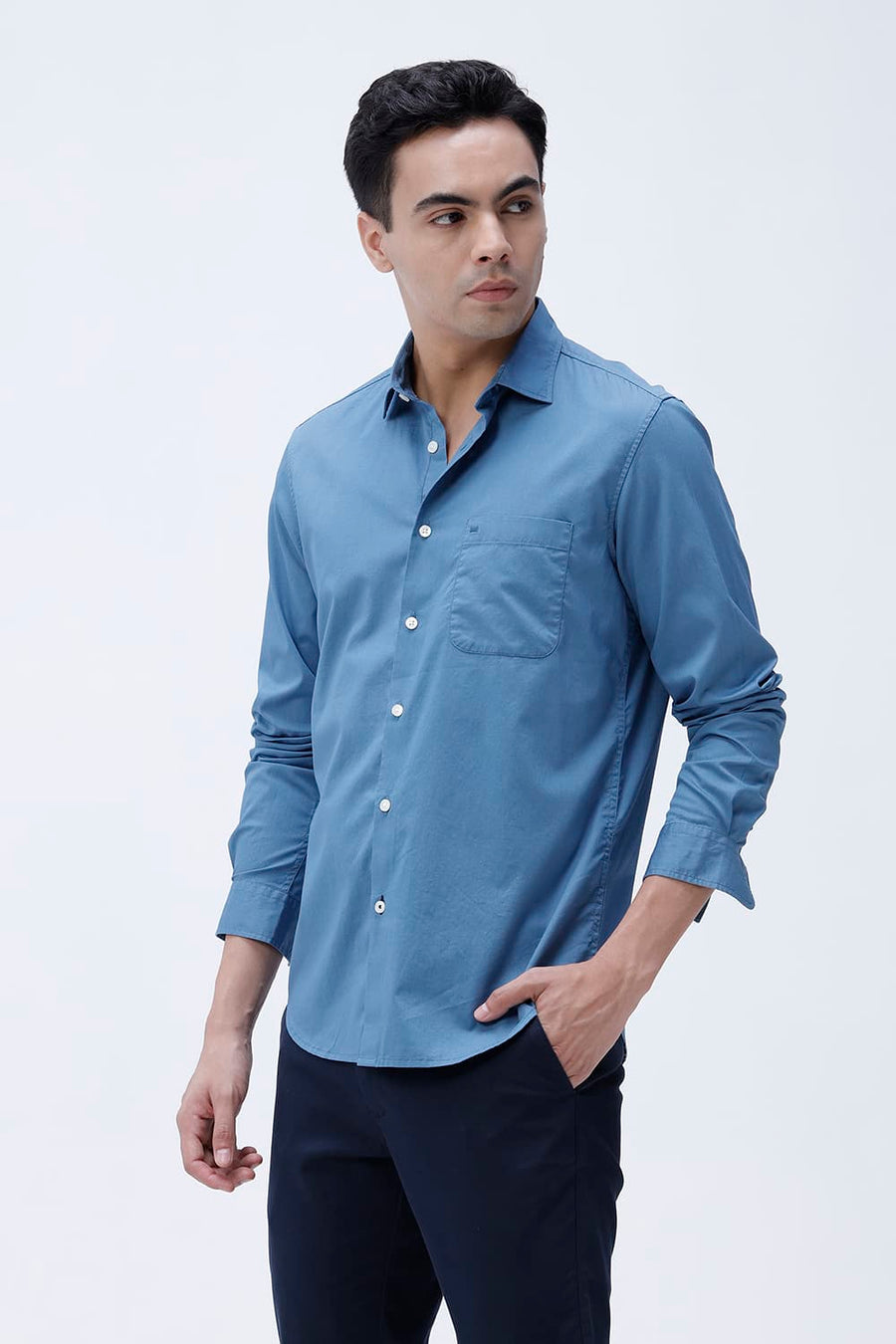 BASICS SLIM FIT BLUE HEAVEN COTTON TWILL SHIRT