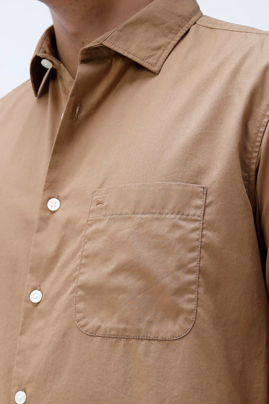 BASICS SLIM FIT TABACCO BROWN COTTON TWILL SHIRT