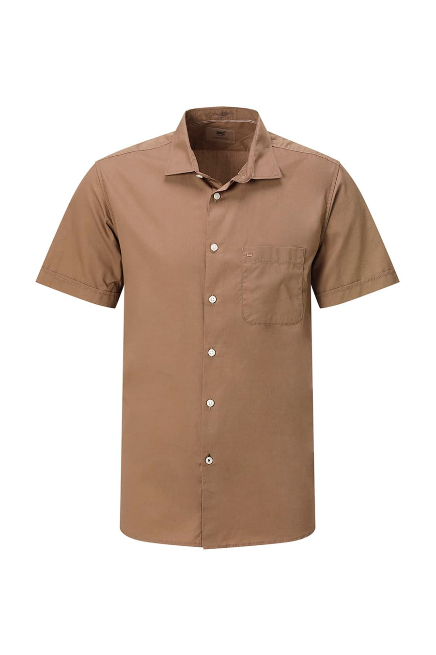 BASICS SLIM FIT TABACCO BROWN COTTON TWILL HALFSLEEVES SHIRT