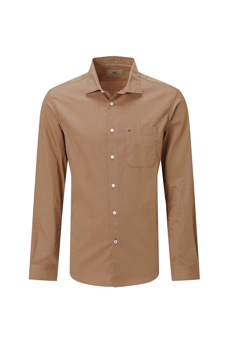 BASICS SLIM FIT TABACCO BROWN COTTON TWILL SHIRT