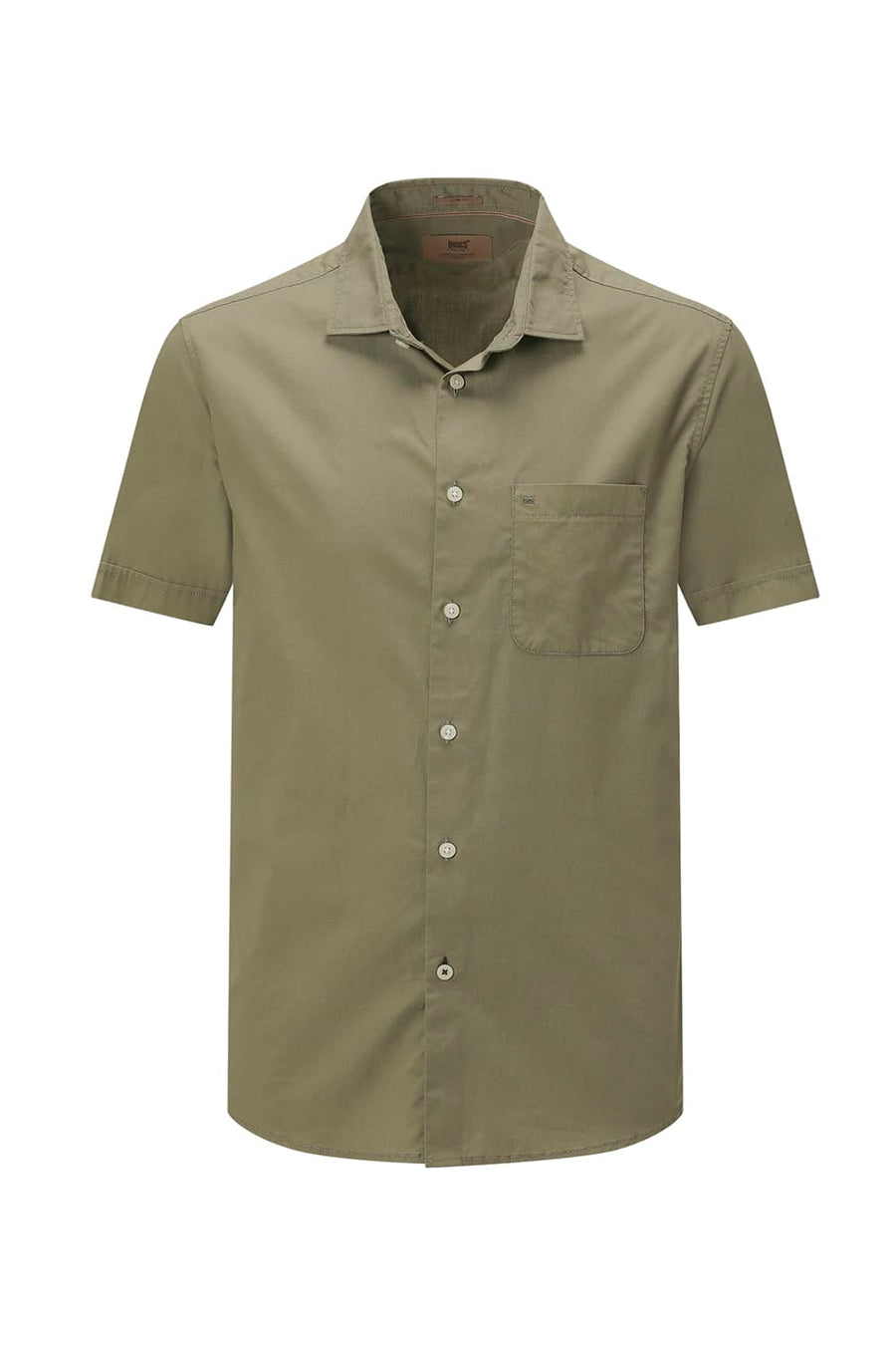 BASICS SLIM FIT LICHEN GREEN COTTON TWILL HALFSLEEVES SHIRT