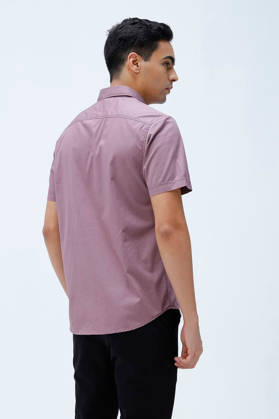 BASICS SLIM FIT TOADSTOOL PURPLE COTTON TWILL HALFSLEEVES SHIRT