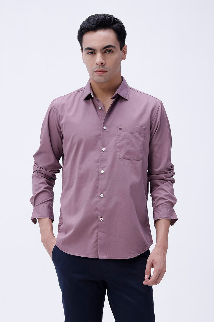 BASICS SLIM FIT TOADSTOOL PURPLE COTTON TWILL SHIRT