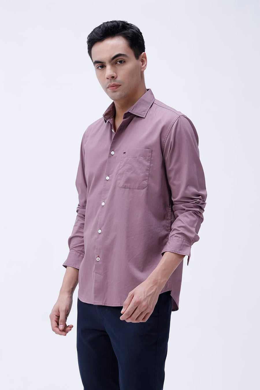 BASICS SLIM FIT TOADSTOOL PURPLE COTTON TWILL SHIRT