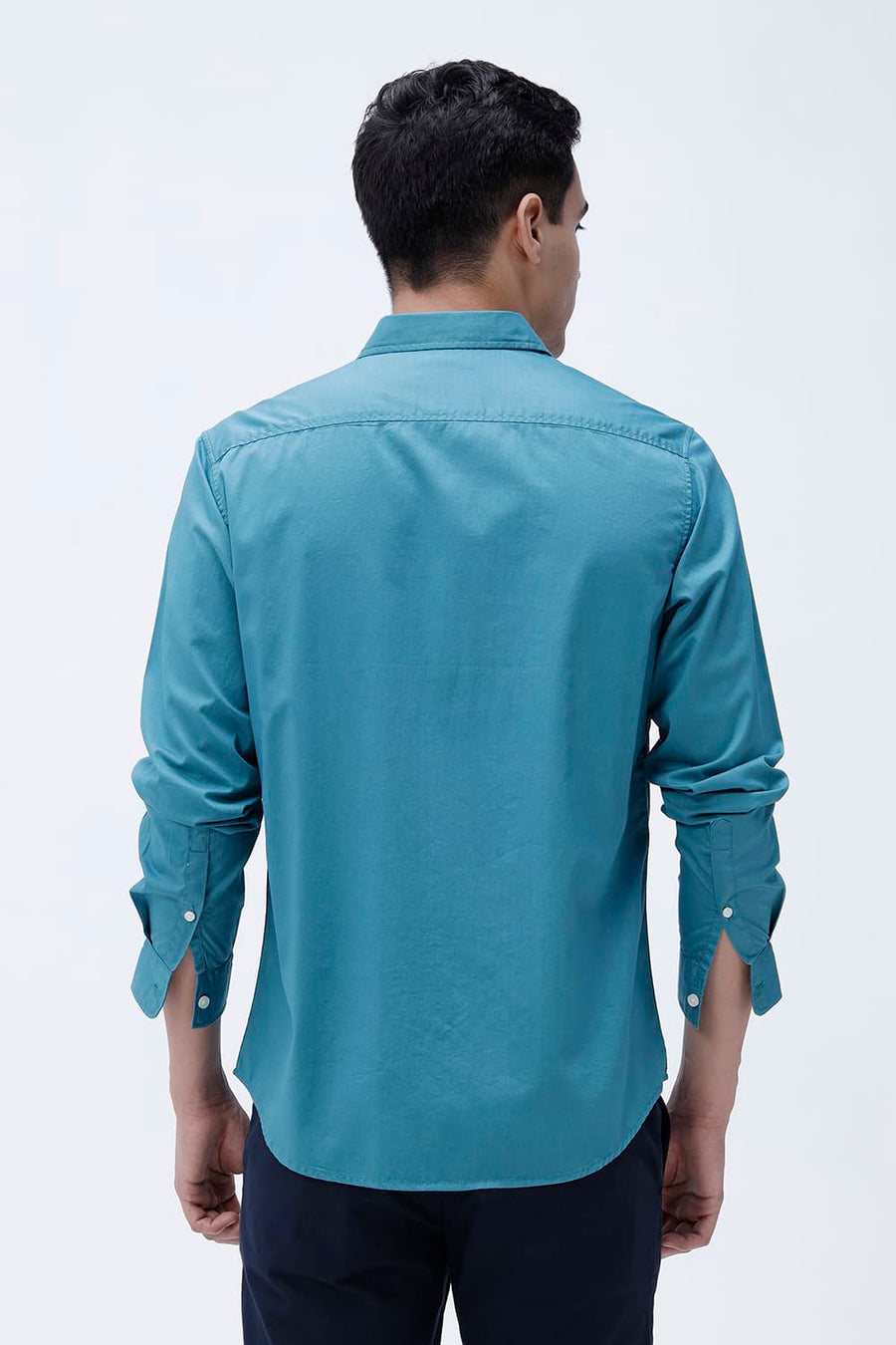 BASICS SLIM FIT MEADOW TEAL COTTON TWILL SHIRT