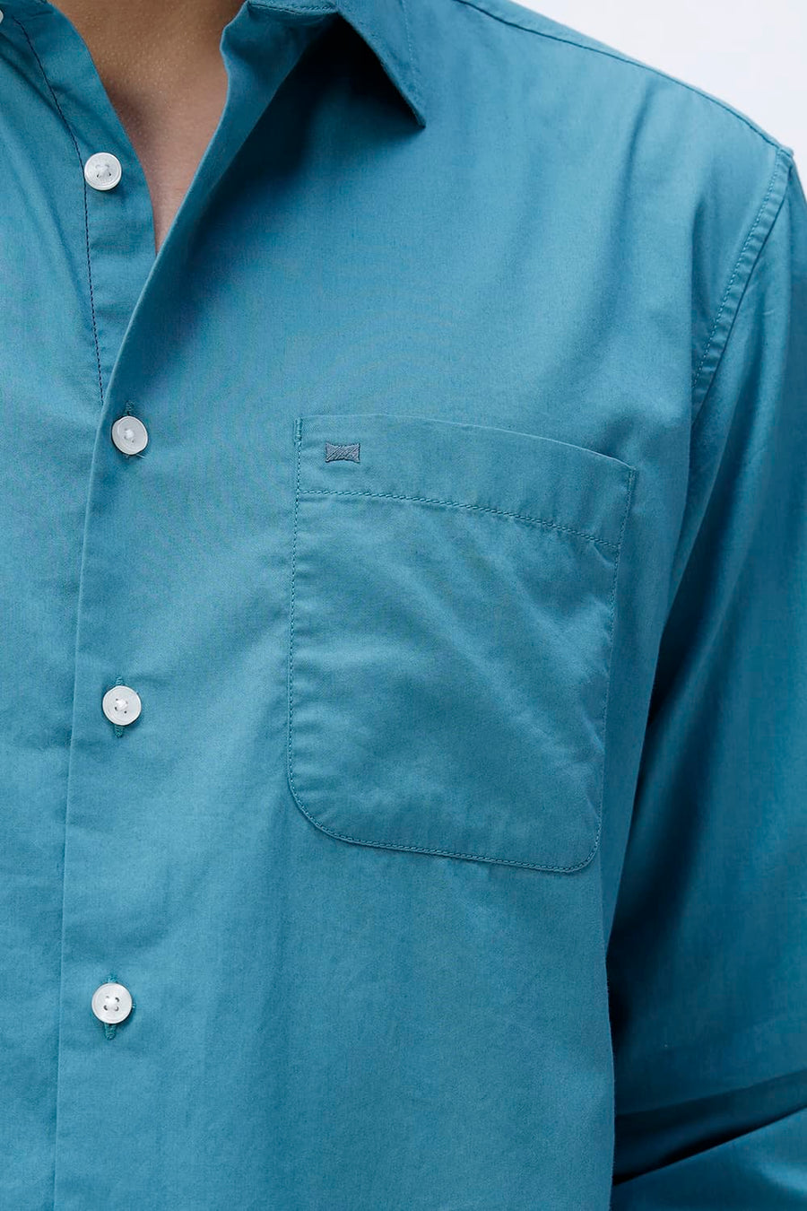 BASICS SLIM FIT MEADOW TEAL COTTON TWILL SHIRT
