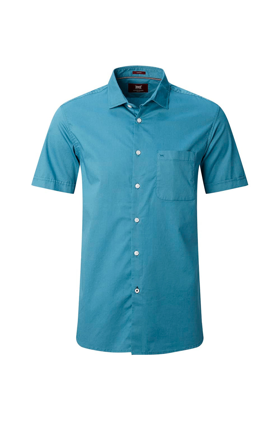 BASICS SLIM FIT MEADOW TEAL COTTON TWILL HALFSLEEVES SHIRT