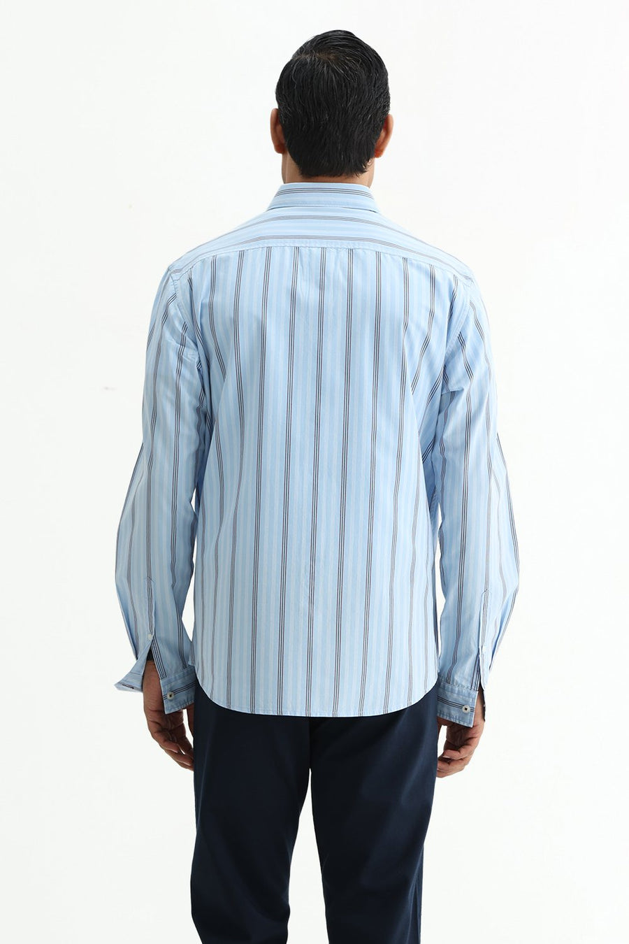 BASICS SLIM FIT SUMMER BLUE COTTON PLAIN STRIPES SHIRT