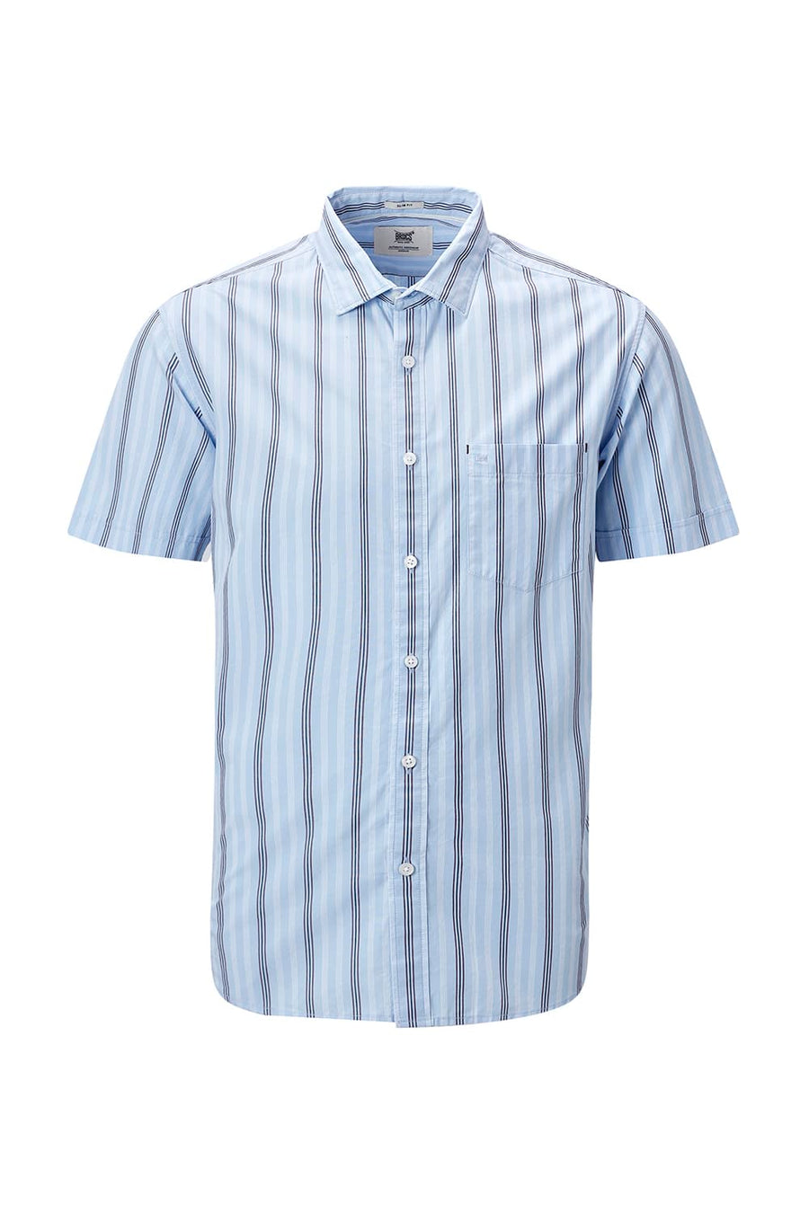 BASICS SLIM FIT SUMMER BLUE COTTON PLAIN STRIPES HALFSLEEVES SHIRT