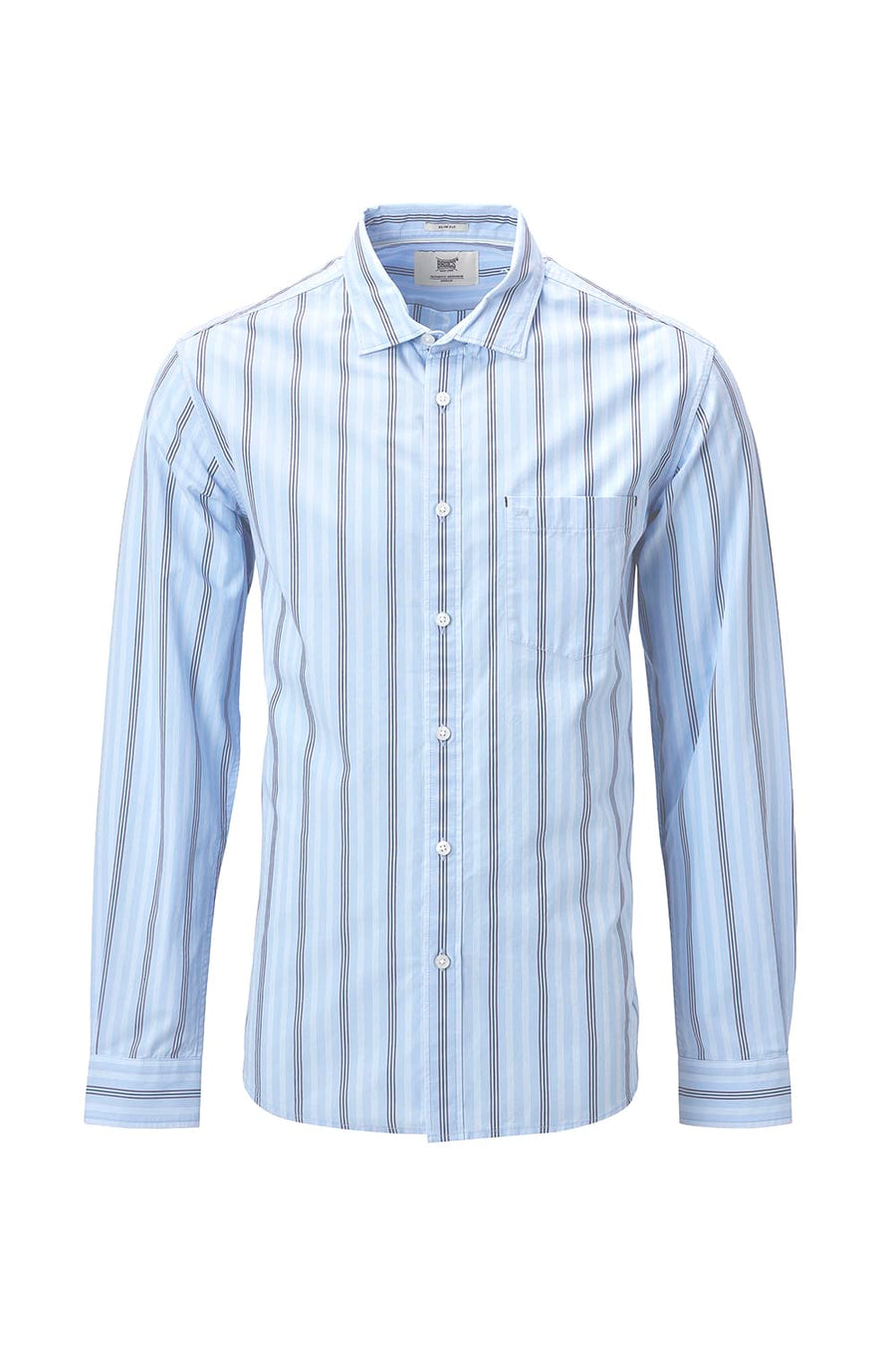 BASICS SLIM FIT SUMMER BLUE COTTON PLAIN STRIPES SHIRT