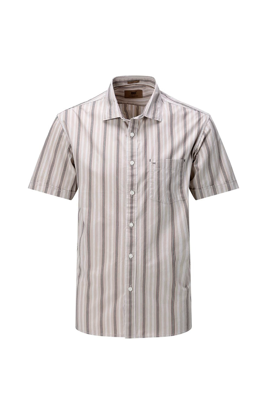 BASICS SLIM FIT BROWN SAND COTTON PLAIN STRIPES HALFSLEEVES SHIRT