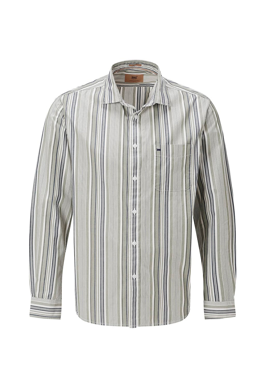 BASICS SLIM FIT GREEN SEED COTTON PLAIN STRIPES SHIRT