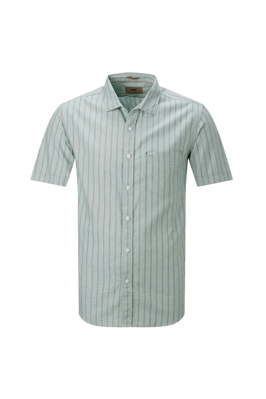 BASICS SLIM FIT GREEN FROST COTTON TWILL STRIPE HALFSLEEVES SHIRT