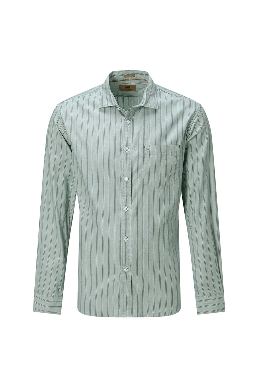 BASICS SLIM FIT GREEN FROST COTTON TWILL STRIPE SHIRT