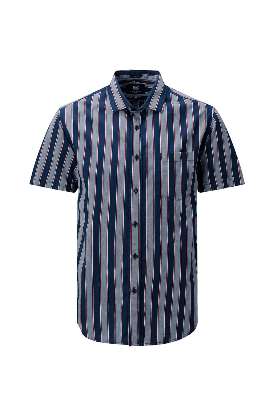 BASICS SLIM FIT PAGEANT NAVY COTTON TWILL STRIPE HALFSLEEVES SHIRT