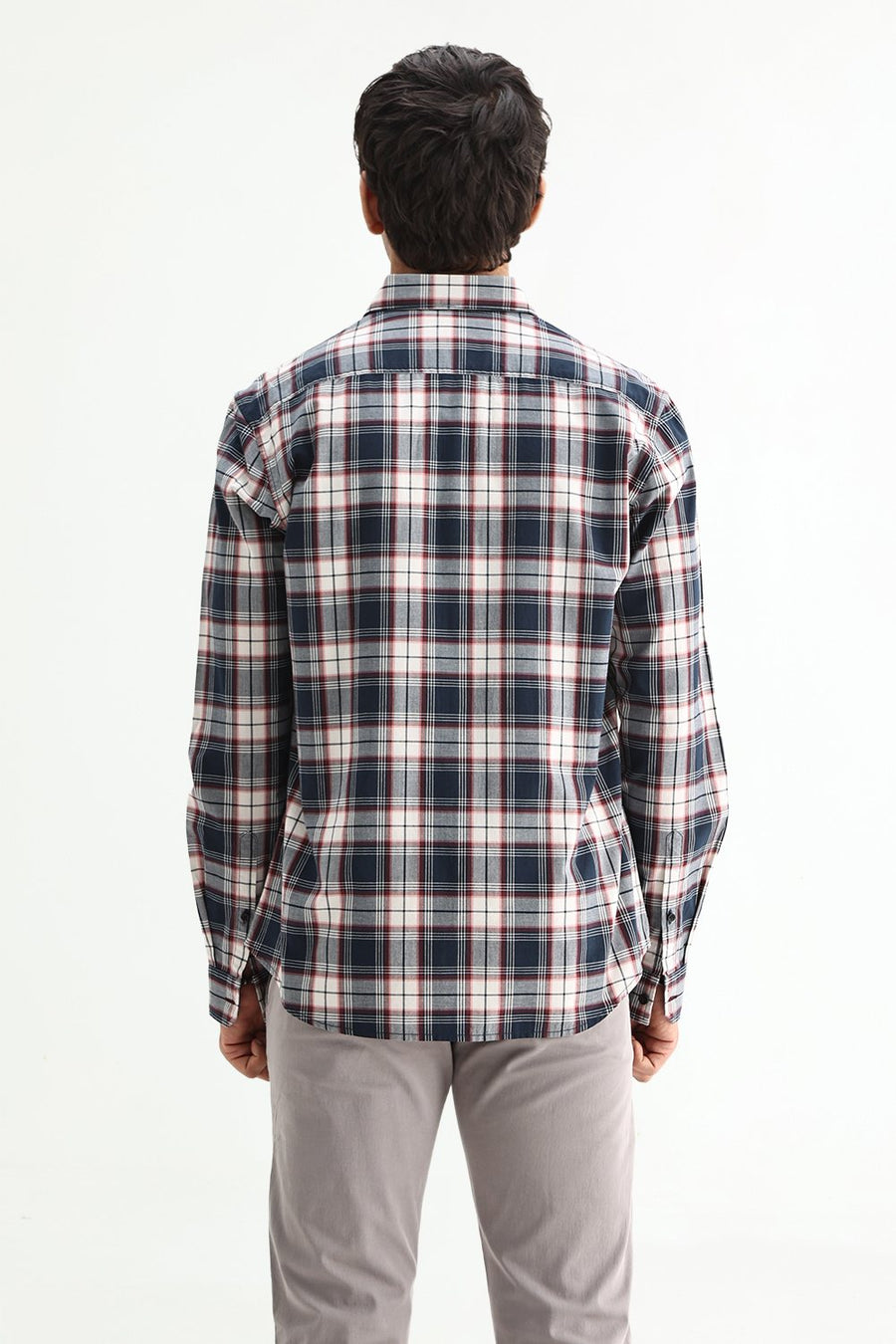 BASICS SLIM FIT NAVY ECLIPSE COTTON PLAIN CHECKS SHIRT