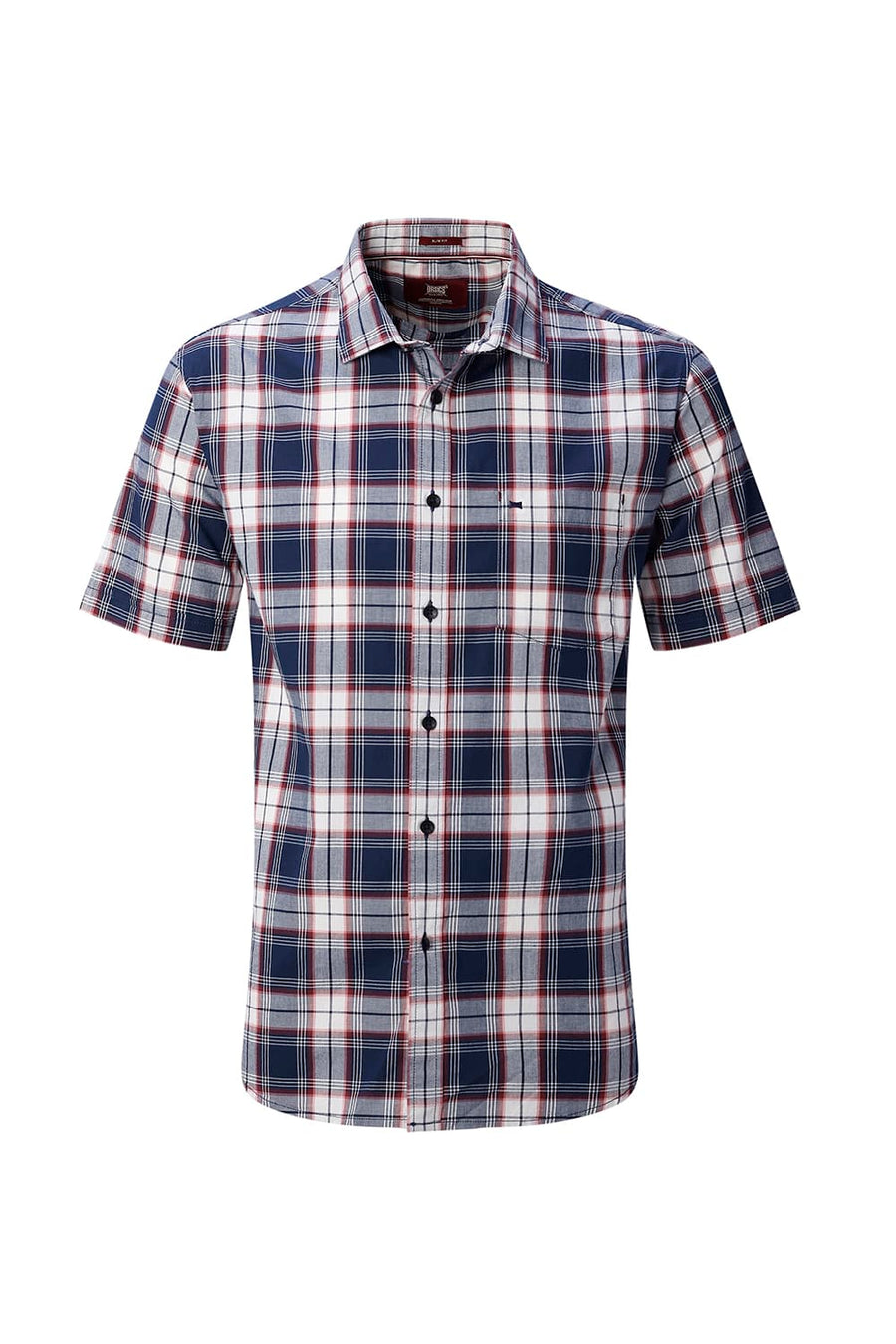 BASICS SLIM FIT NAVY ECLIPSE COTTON PLAIN CHECKS HALFSLEEVES SHIRT
