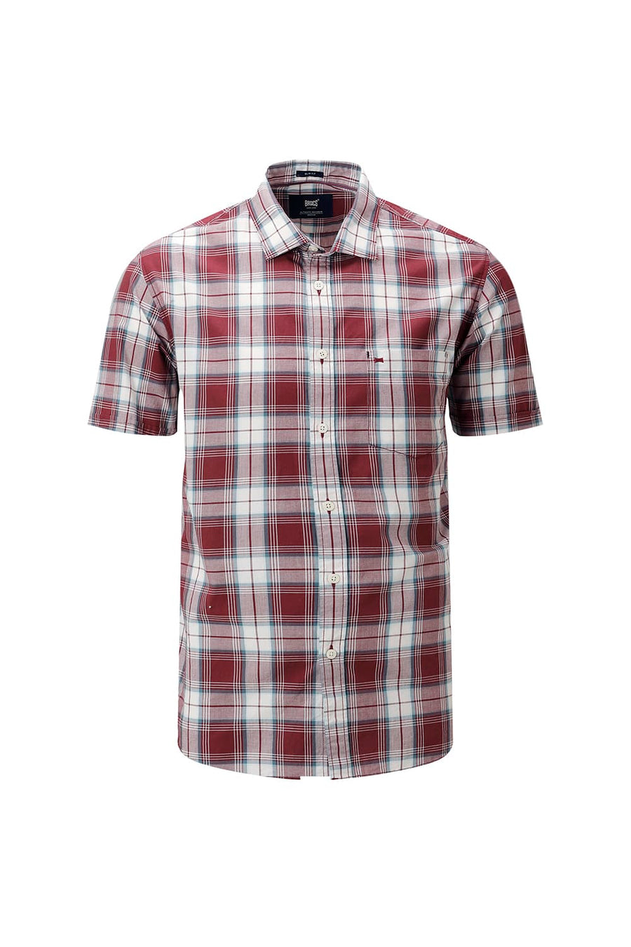 BASICS SLIM FIT TOMATO MAROON COTTON PLAIN CHECKS HALFSLEEVES SHIRT