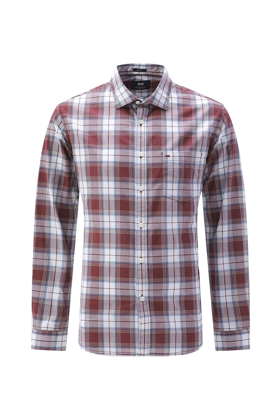 BASICS SLIM FIT TOMATO MAROON COTTON PLAIN CHECKS SHIRT