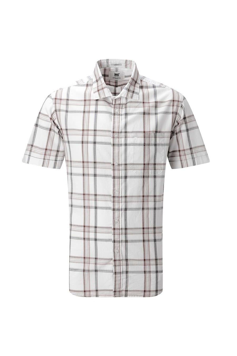 BASICS SLIM FIT WARM ECRU COTTON PLAIN CHECKS HALFSLEEVES SHIRT