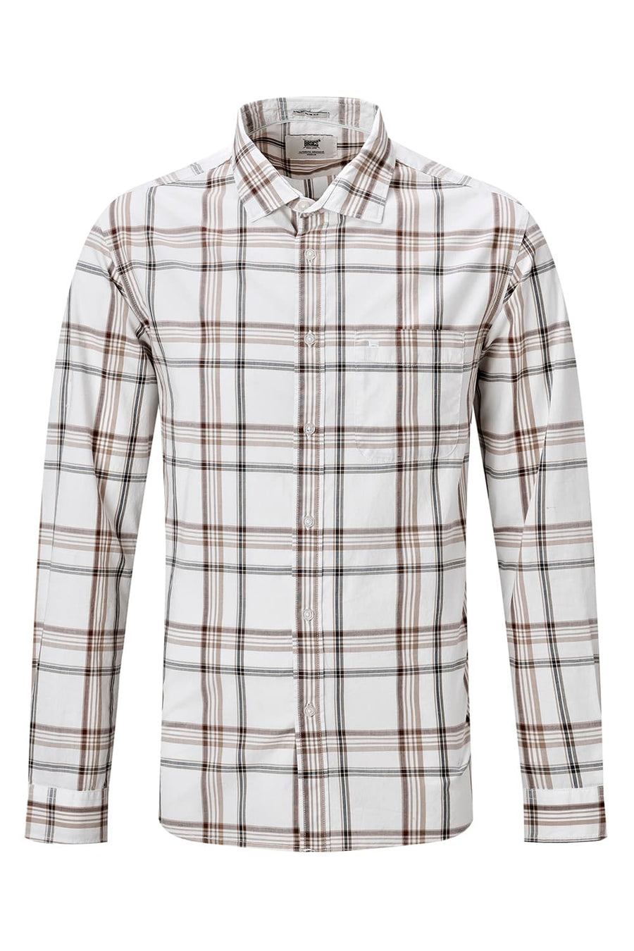 BASICS SLIM FIT WARM ECRU COTTON PLAIN CHECKS SHIRT
