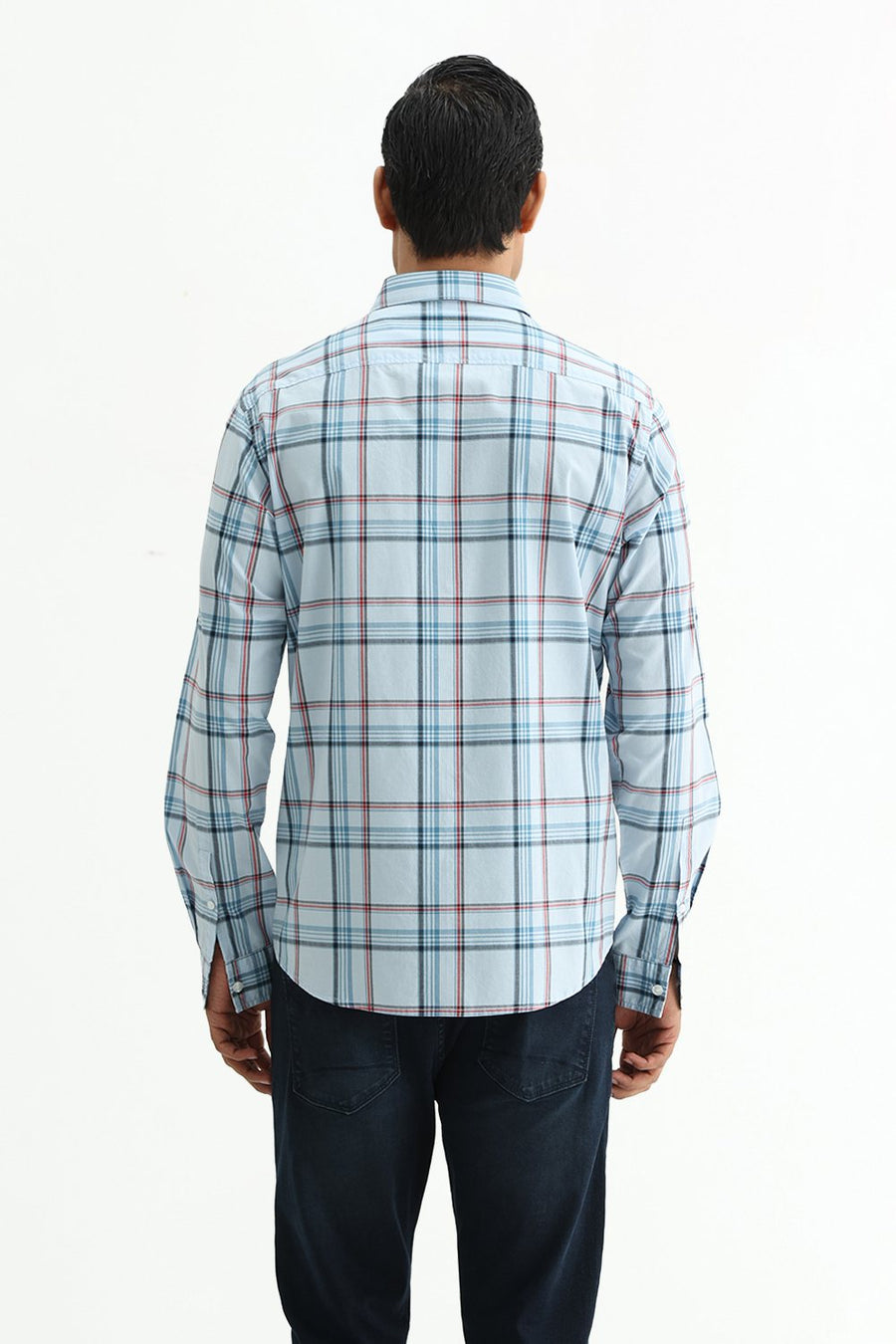 BASICS SLIM FIT WINTER BLUE COTTON PLAIN CHECKS SHIRT