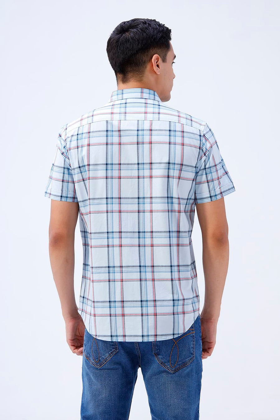 BASICS SLIM FIT WINTER BLUE COTTON PLAIN CHECKS HALFSLEEVES SHIRT