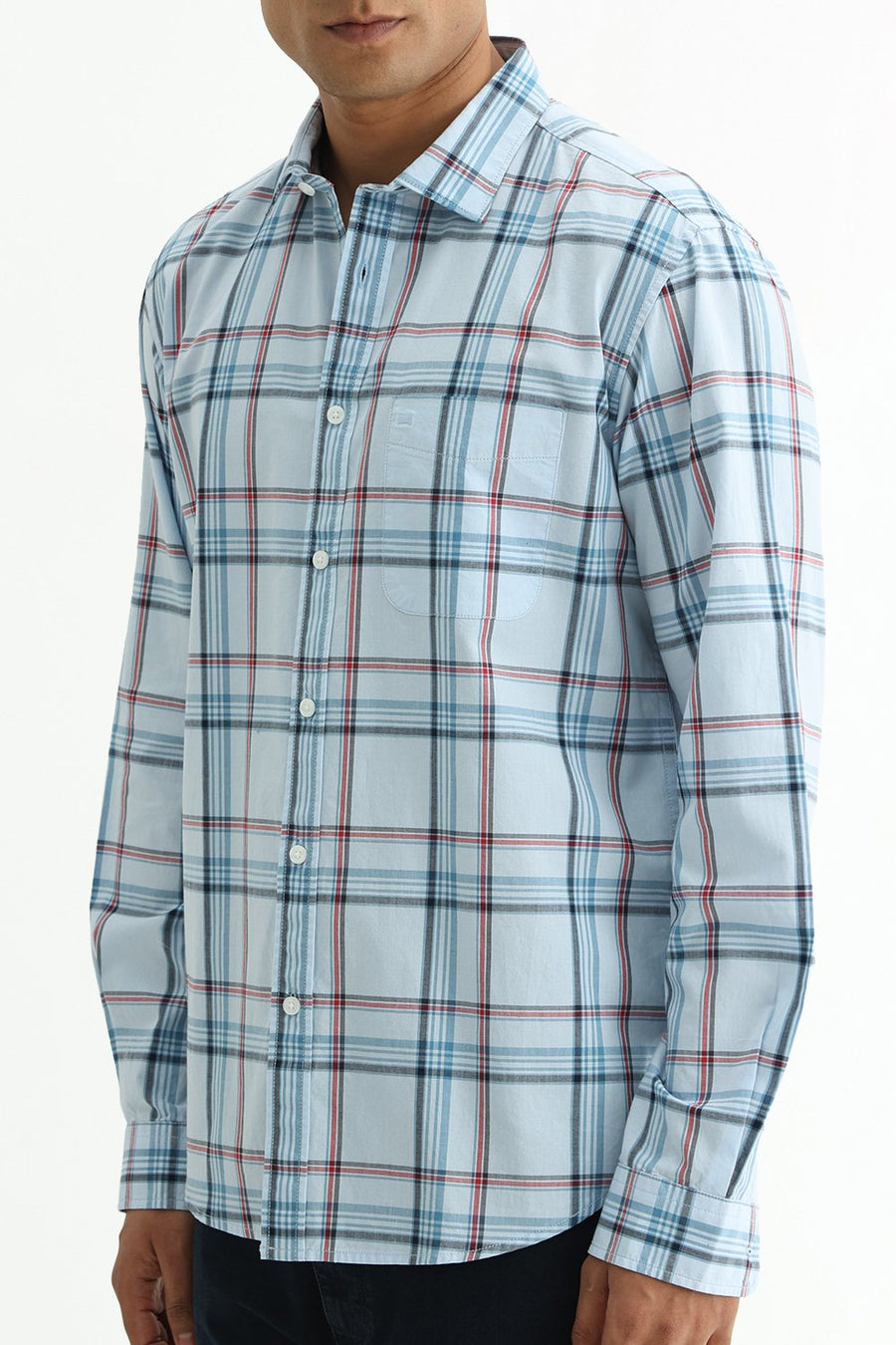 BASICS SLIM FIT WINTER BLUE COTTON PLAIN CHECKS SHIRT