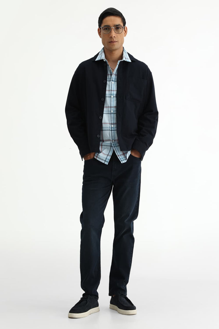 BASICS SLIM FIT WINTER BLUE COTTON PLAIN CHECKS SHIRT