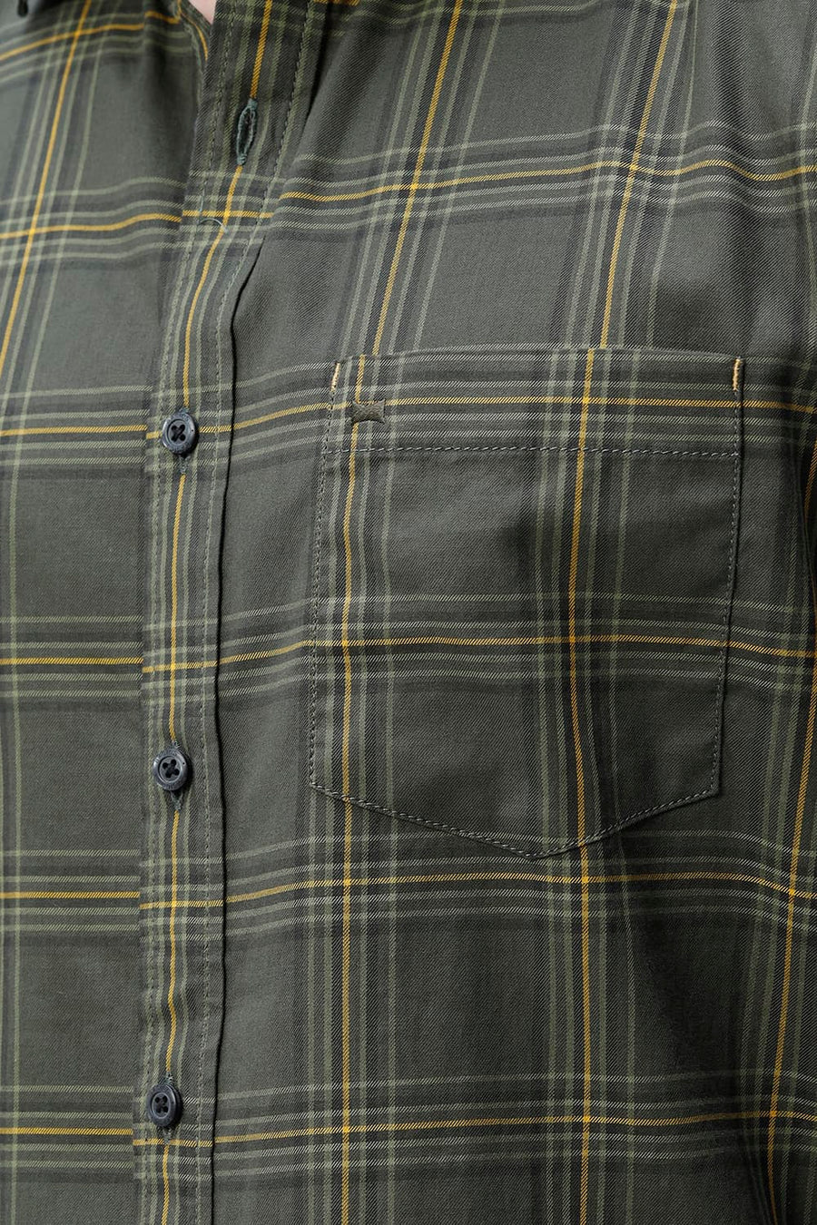 BASICS SLIM FIT RIFLE GREEN COTTON TWILL CHECKS SHIRT