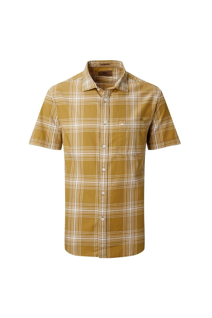 BASICS SLIM FIT MUSTARD MOSS COTTON TWILL CHECKS HALFSLEEVES SHIRT