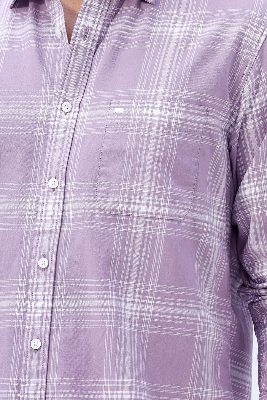 BASICS SLIM FIT LILAC IRIS COTTON TWILL CHECKS SHIRT