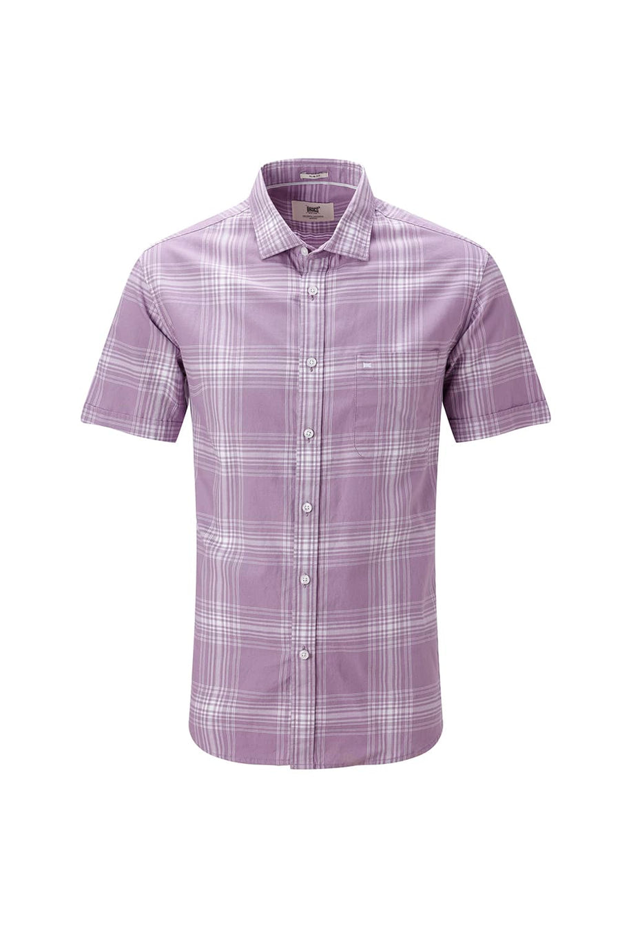 BASICS SLIM FIT LILAC IRIS COTTON TWILL CHECKS HALFSLEEVES SHIRT