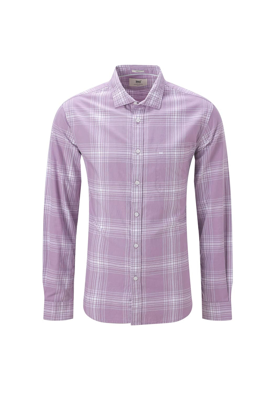 BASICS SLIM FIT LILAC IRIS COTTON TWILL CHECKS SHIRT