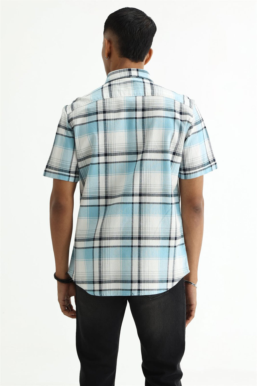 BASICS SLIM FIT  COTTON HOPSACK CHECKS HALFSLEEVES SHIRT