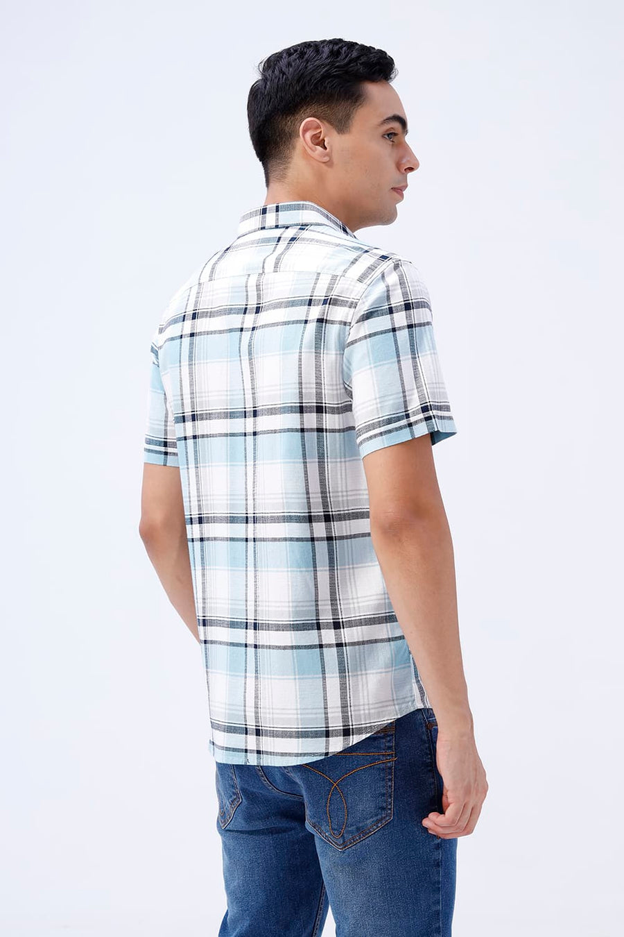 BASICS SLIM FIT  COTTON HOPSACK CHECKS HALFSLEEVES SHIRT