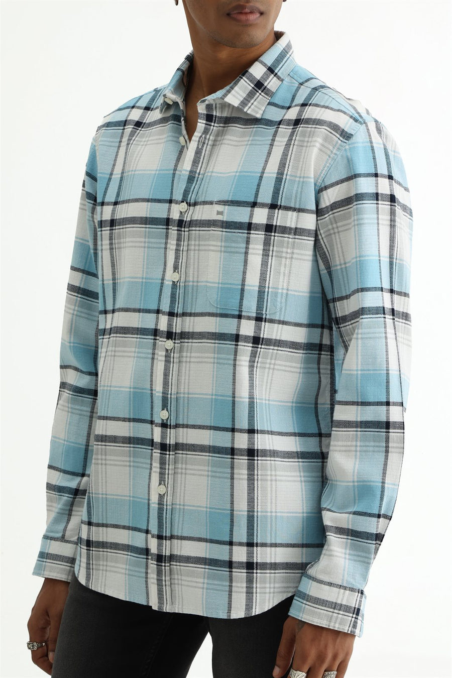 BASICS SLIM FIT  COTTON HOPSACK CHECKS SHIRT