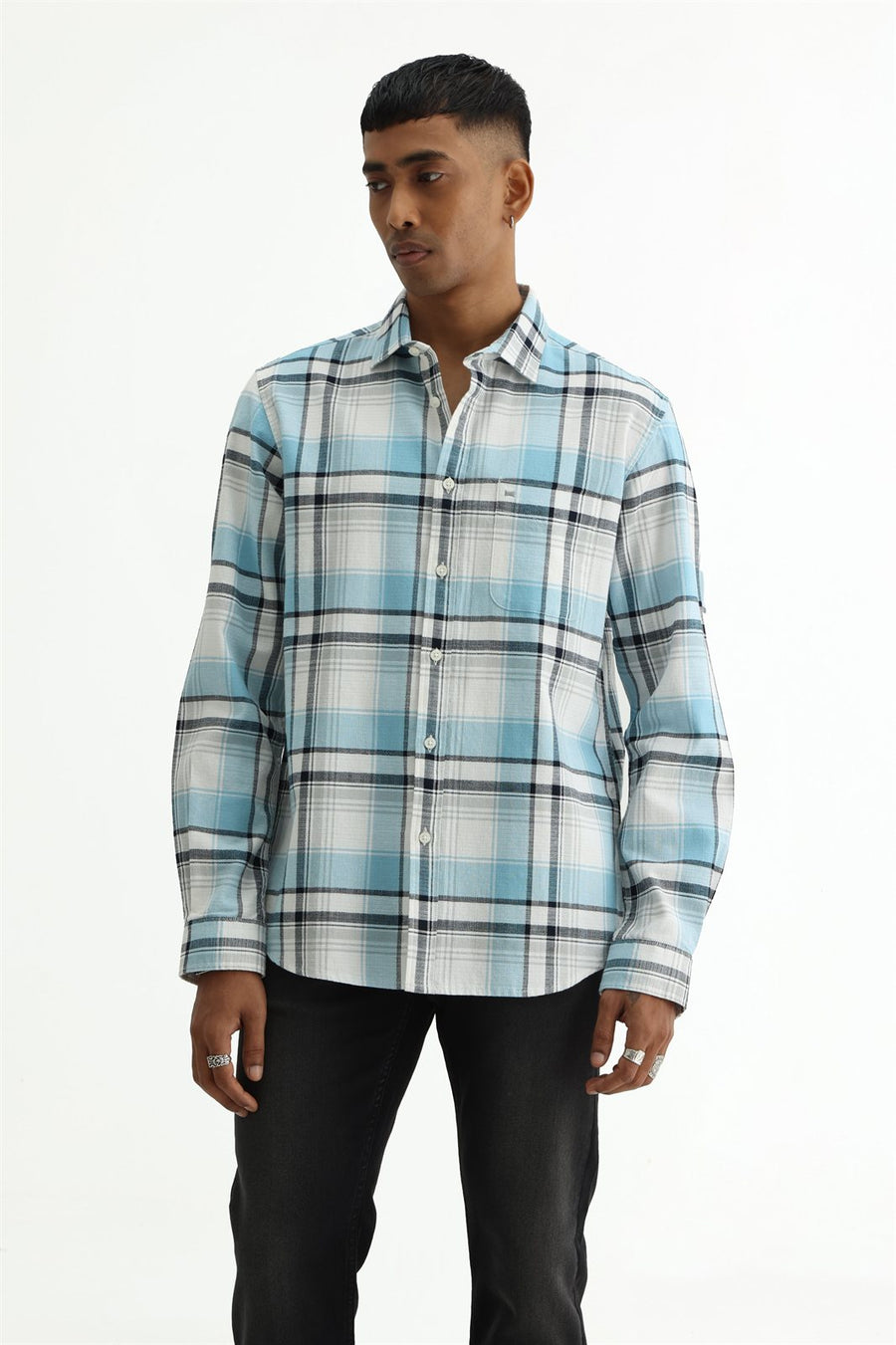 BASICS SLIM FIT  COTTON HOPSACK CHECKS SHIRT