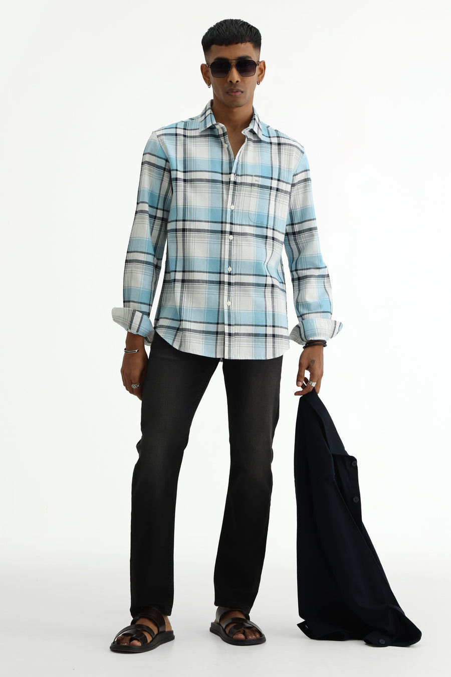 BASICS SLIM FIT  COTTON HOPSACK CHECKS SHIRT
