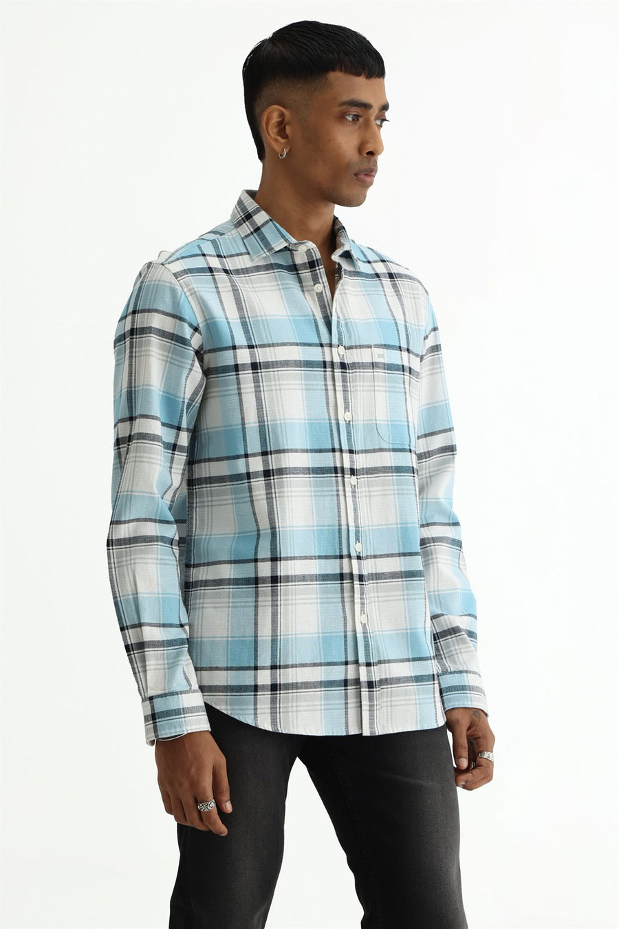 BASICS SLIM FIT  COTTON HOPSACK CHECKS SHIRT