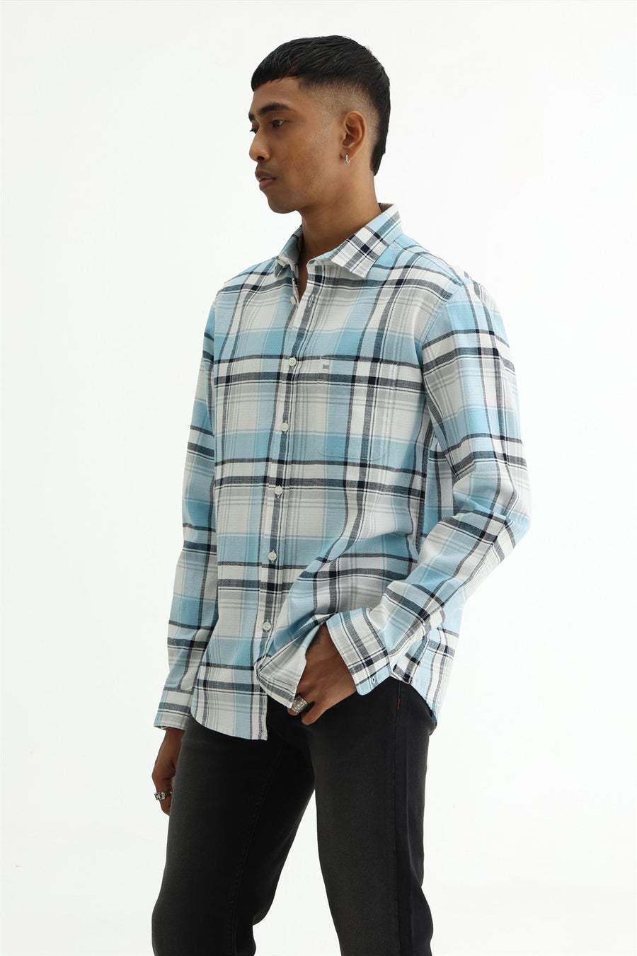BASICS SLIM FIT  COTTON HOPSACK CHECKS SHIRT