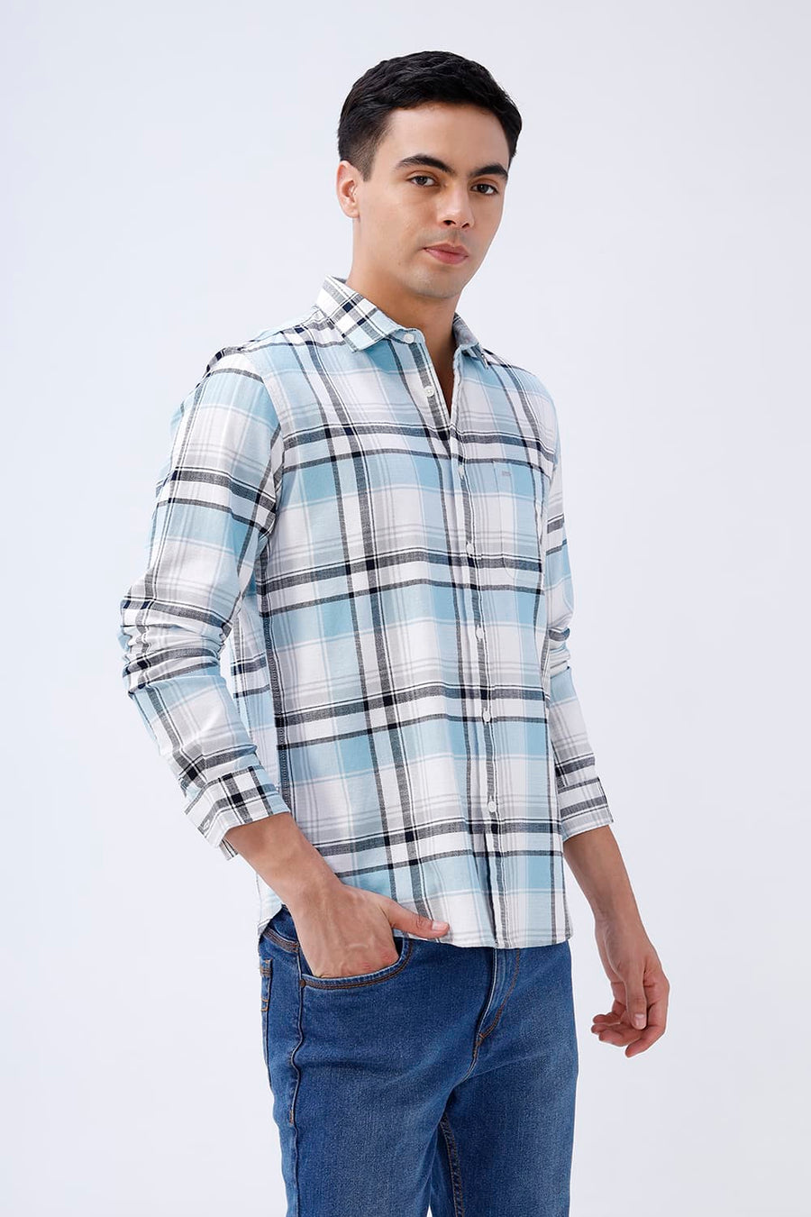 BASICS SLIM FIT  COTTON HOPSACK CHECKS SHIRT
