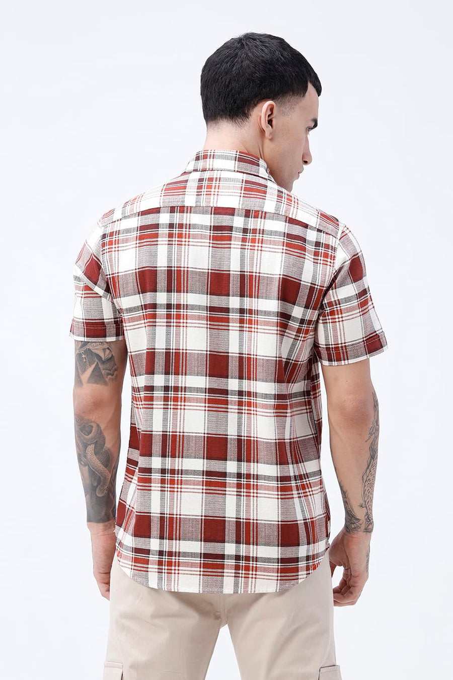 BASICS SLIM FIT  COTTON HOPSACK CHECKS HALFSLEEVES SHIRT