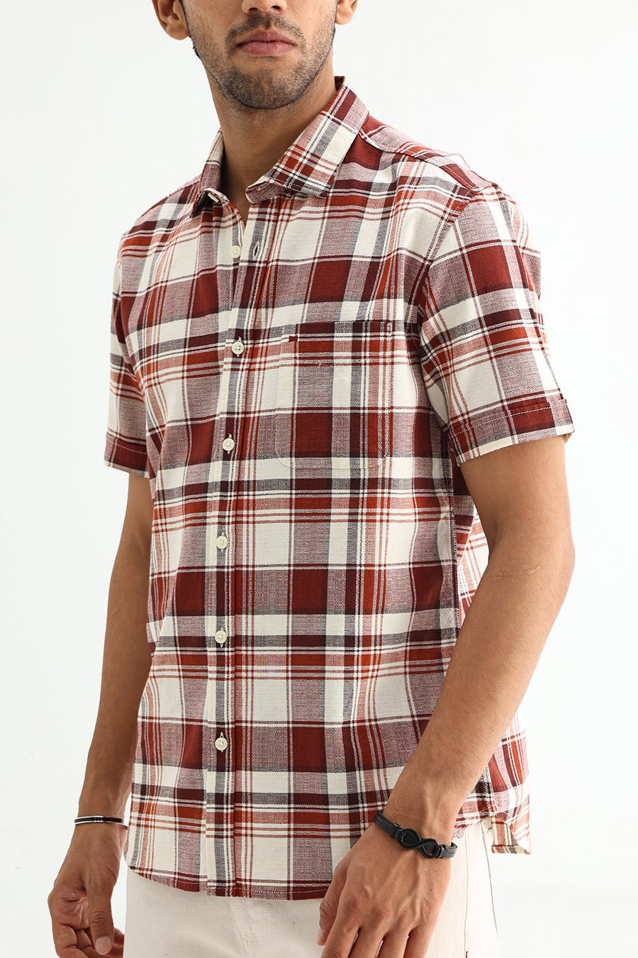 BASICS SLIM FIT  COTTON HOPSACK CHECKS SHIRT