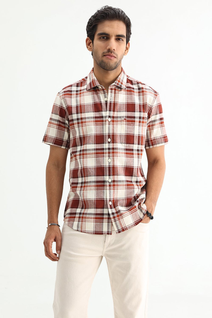 BASICS SLIM FIT  COTTON HOPSACK CHECKS SHIRT